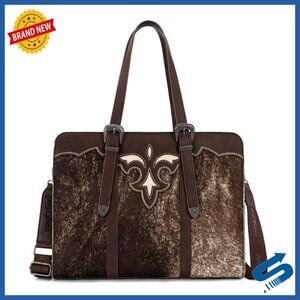 Large Genuine Cowhide Duffel Tote Bag with Crossbody Strap Travel